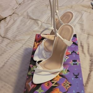 White tie up heels